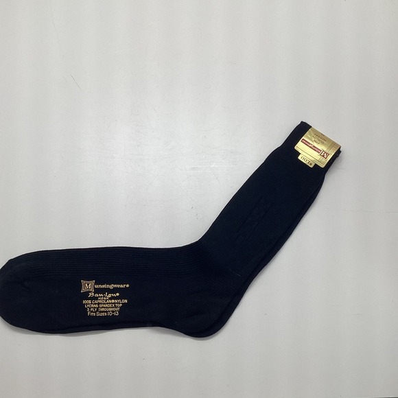 Munsingwear Ban-Lon 100% Caprolan Nylon BLK Lycra Spandex Sock 10-13 Men Vintage - Picture 2 of 6